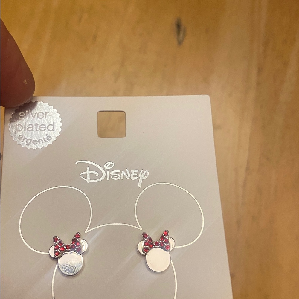 Disney Minnie Mouse Silver Stud Earrings with Pink Bow Crystals - Picture 3 of 4